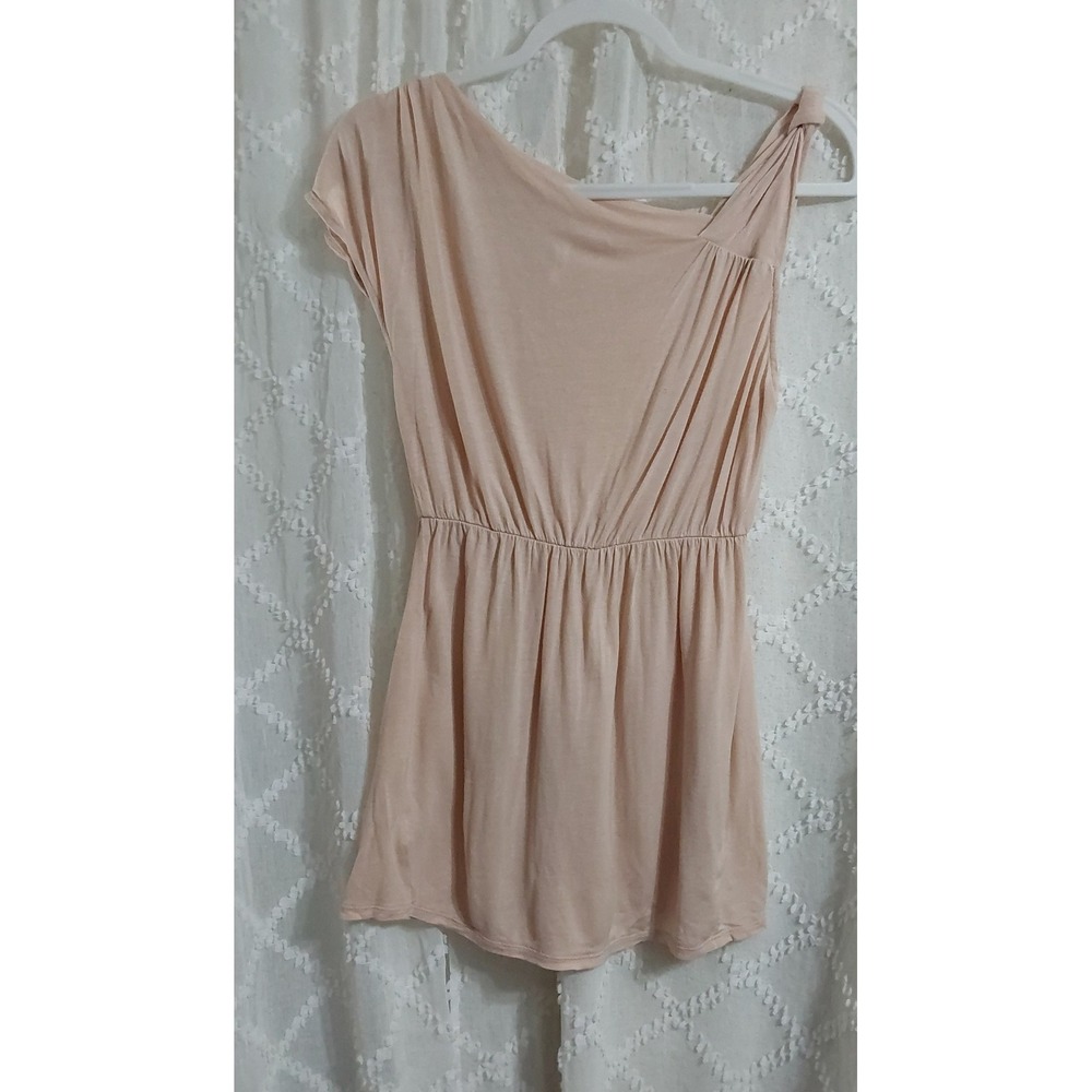 Free People Asymmetrical Neck Elastic Waist Tunic Top Peach Pink XS
